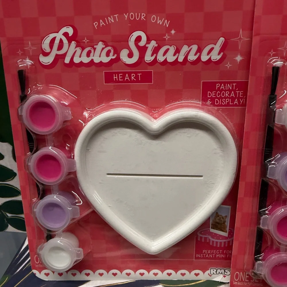 Set of 2 Paint Your Own Heart Photo Stand Kits with brush and paint